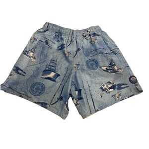 AFTCO Boatbar Fishing Swim Trunks S EUC Nautical Map Boat Print FishermanCore